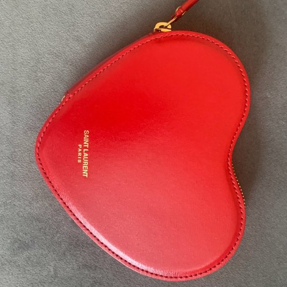 Yves Saint Laurent Handbags - YSL Red Leather Heart Shaped Expandable Nylon Tote